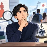 外国人犯罪の統計と移民政策の受け入れ体制を比較検討するイメージ