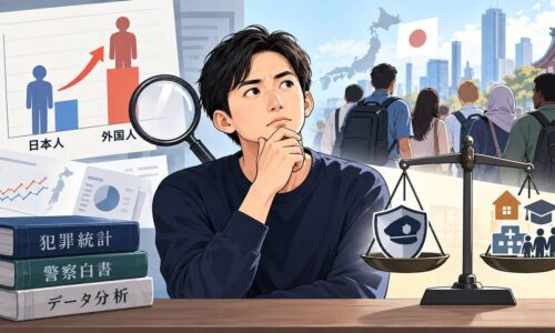 外国人犯罪の統計と移民政策の受け入れ体制を比較検討するイメージ